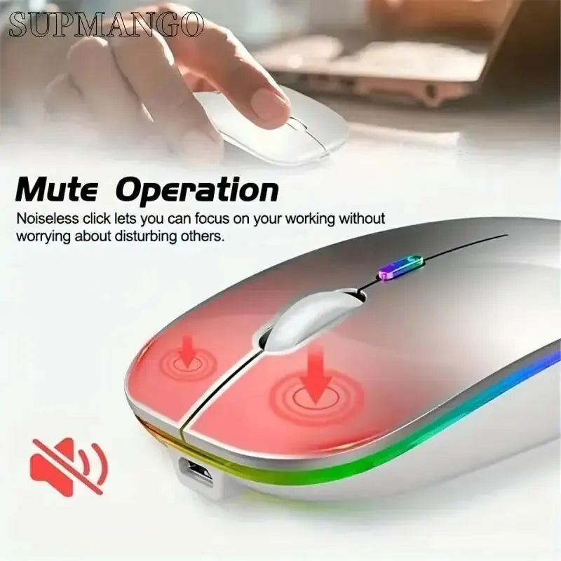 Wireless Mouse Rechargeable Silent LED Backlit Mice PC Laptop Computer